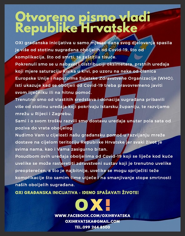 Otvoreno pismo Građanske inicijative OXI Vladi RH