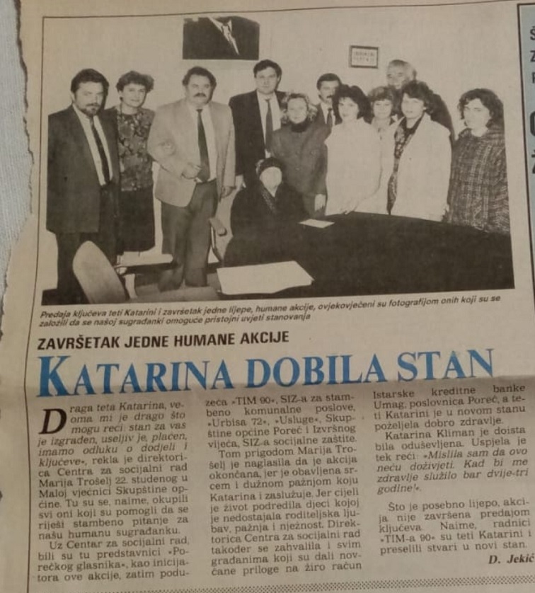 Članak iz Porečkog glasnika iz 1990. - Arhiv obitelji Kliman