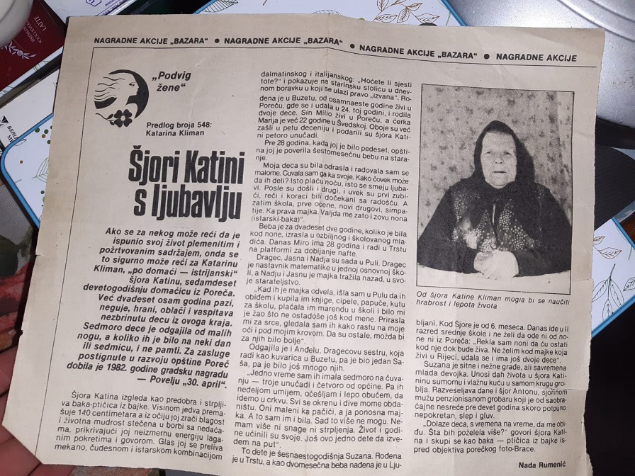 Članak posvećen Katarini Kliman - Arhiv obitelji