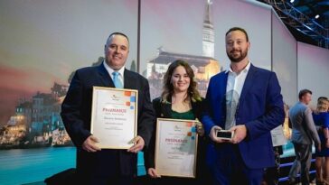 Foto Valamar - Davor Bodetić, Lea Sačić i dorektor kampa Istra Karlo Grebac