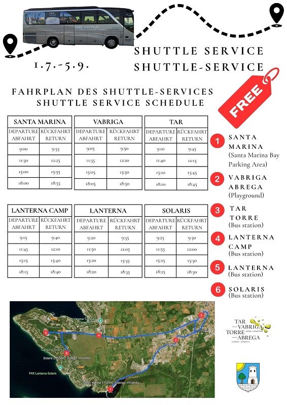 vozni red tar vabriga lanterna solaris santa marina besplati prijevoz shuttle