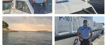 Policijsko plovilo pomorske policije tijekom akcije spašavanja dvoje mađarskih turista kod otočića Fenoliga u akvatoriju rta Kamenjak.